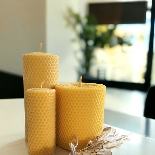Big Beeswax Candle Set - Set of 3 - FREE Shipping !