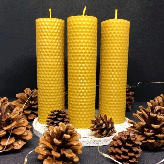 12 large ritual candle boxes, Beeswax candles, Hand-Rolled Comb Candles