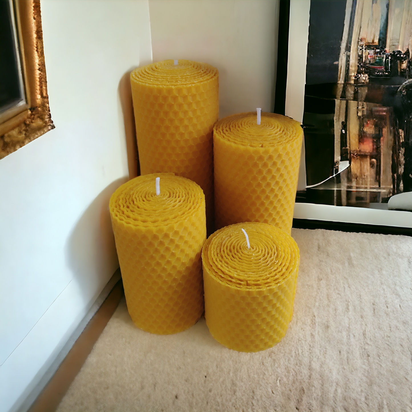 Gift Set of 4 Honeycomb Candles, %100 Pure Honey wax candles